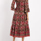 Printed Flared Sleeve Belted Dress