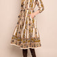 Placed Print Long Sleeve Belted Dress