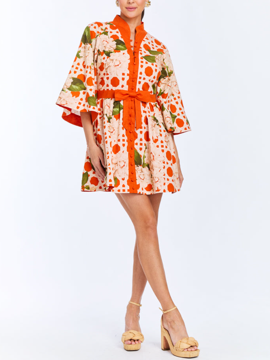 Printed Cotton Sateen Mini Dress