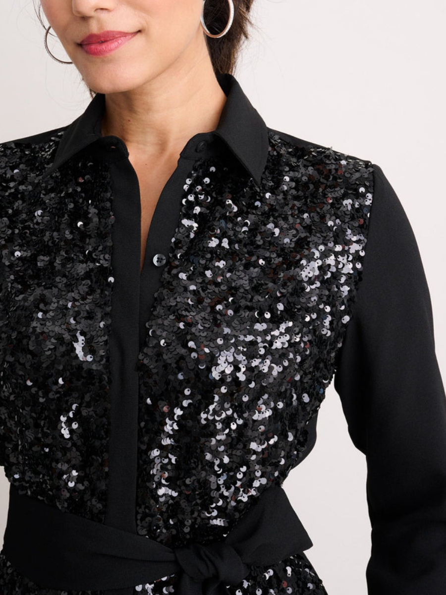 (⏰Hot Sale Promotion $10 OFF) Black Sequin Long Sleeve Dress