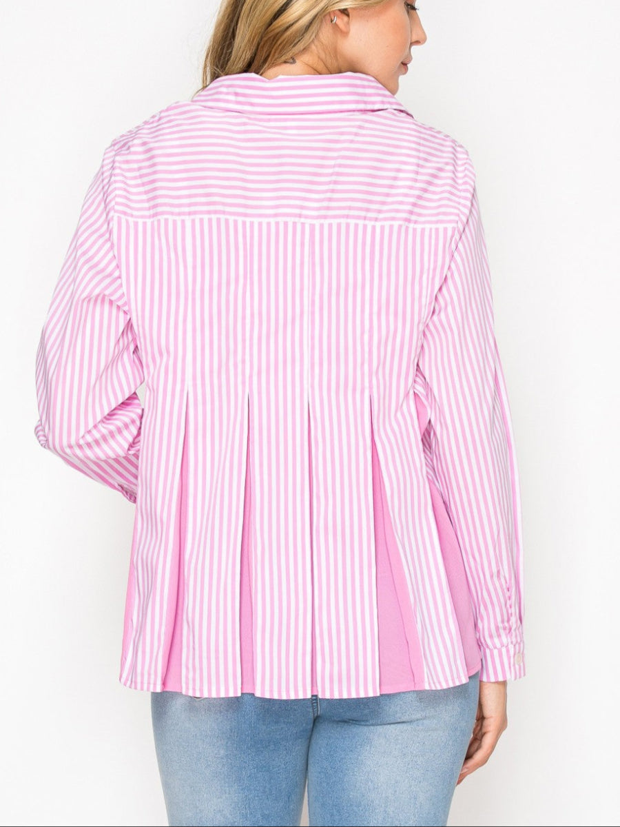 🔥Hot Sale🔥Pink Striped Shirt Top