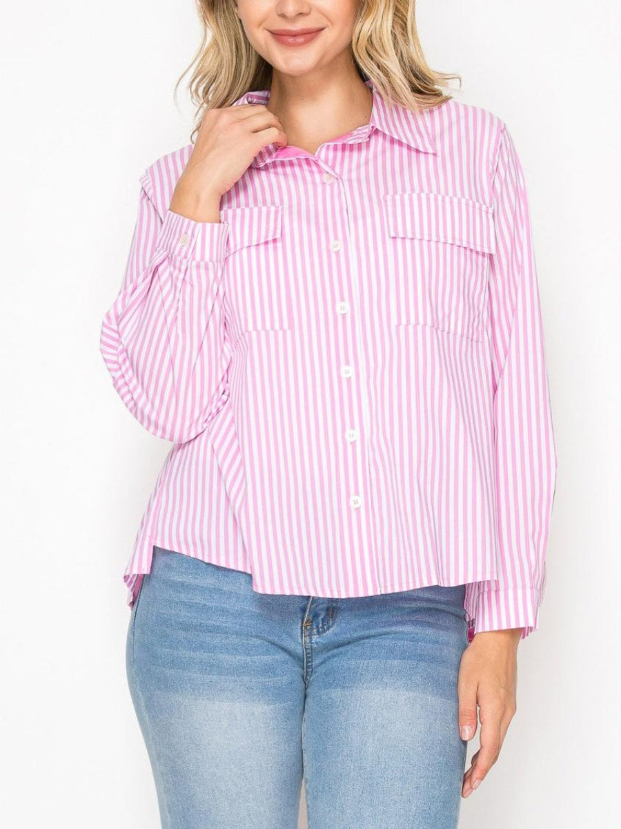 🔥Hot Sale🔥Pink Striped Shirt Top