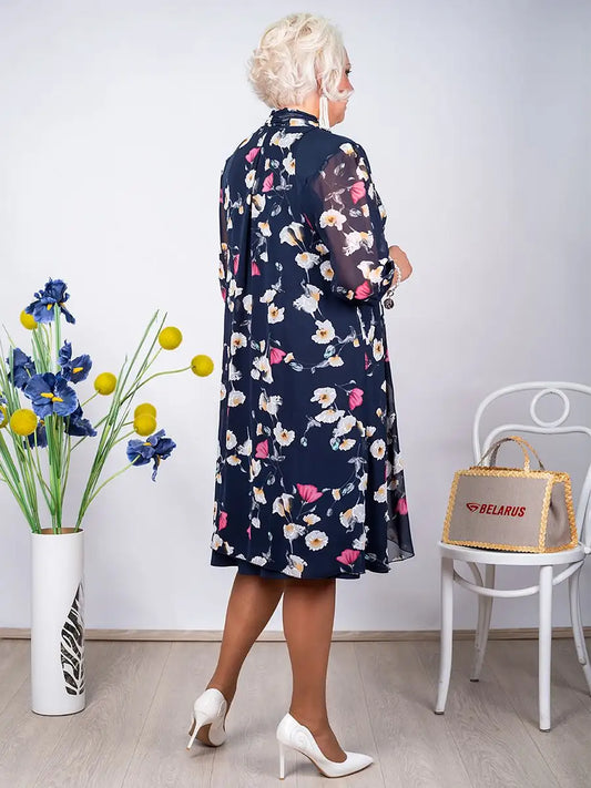 Navy Floral Dress with Outerwear