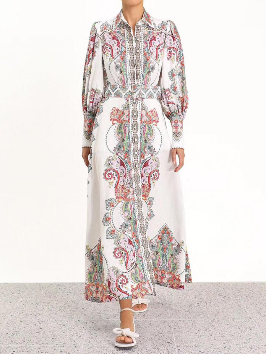 Long Sleeves Print Filigree Dress