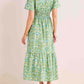 Split Neck Smocked Waist Printed Dress