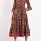 Printed Flared Sleeve Belted Dress