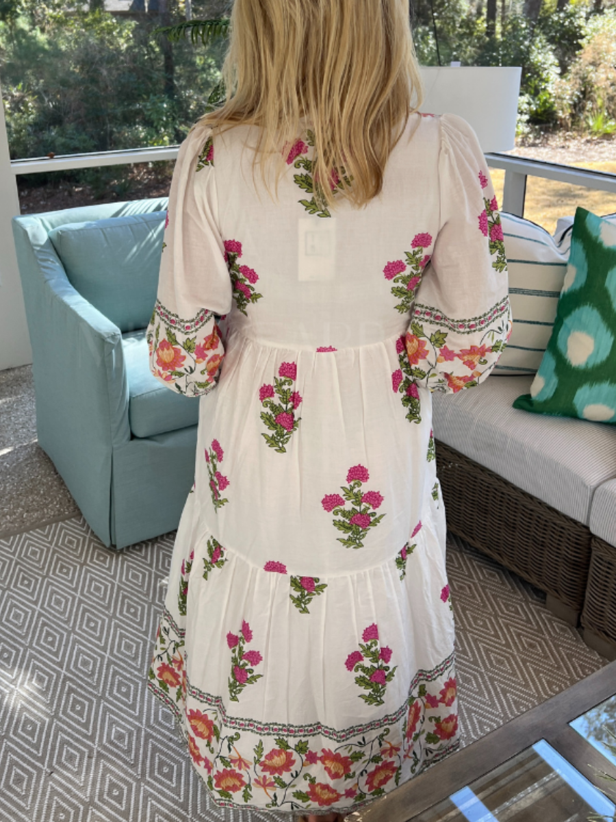 Long Sleeve Floral Cotton Layered Dress