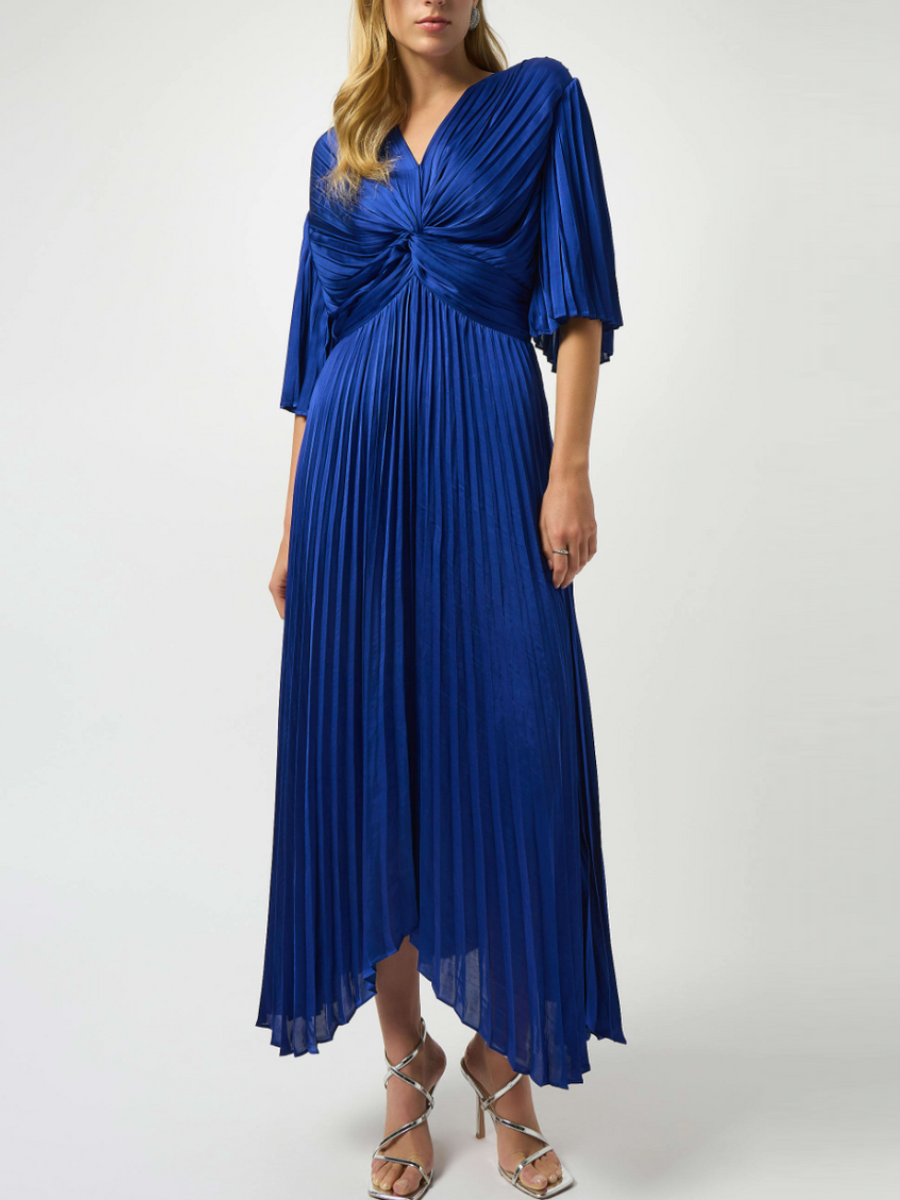 Pleated Satin Midi Dress