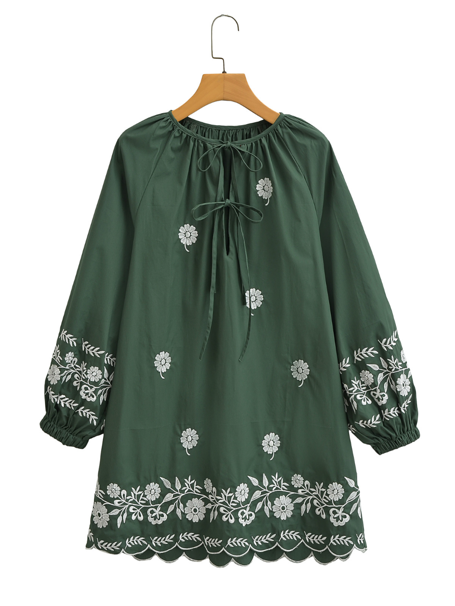 Flower Embroidery Casual Long Sleeve Dress