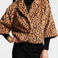 Lapel Collar Spotted Print Faux Fur Cropped Jacket