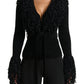 Fringe Tie Waist Deep V Neck Cardigan
