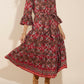 Printed Flared Sleeve Belted Dress