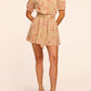 Embroidered Short Sleeve Belted Mini Dress