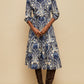 Placed Print Long Sleeve Belted Dress