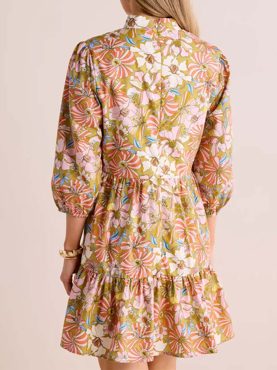 Floral Print V-neck Tiered Mini Dress