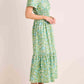 Split Neck Smocked Waist Printed Dress