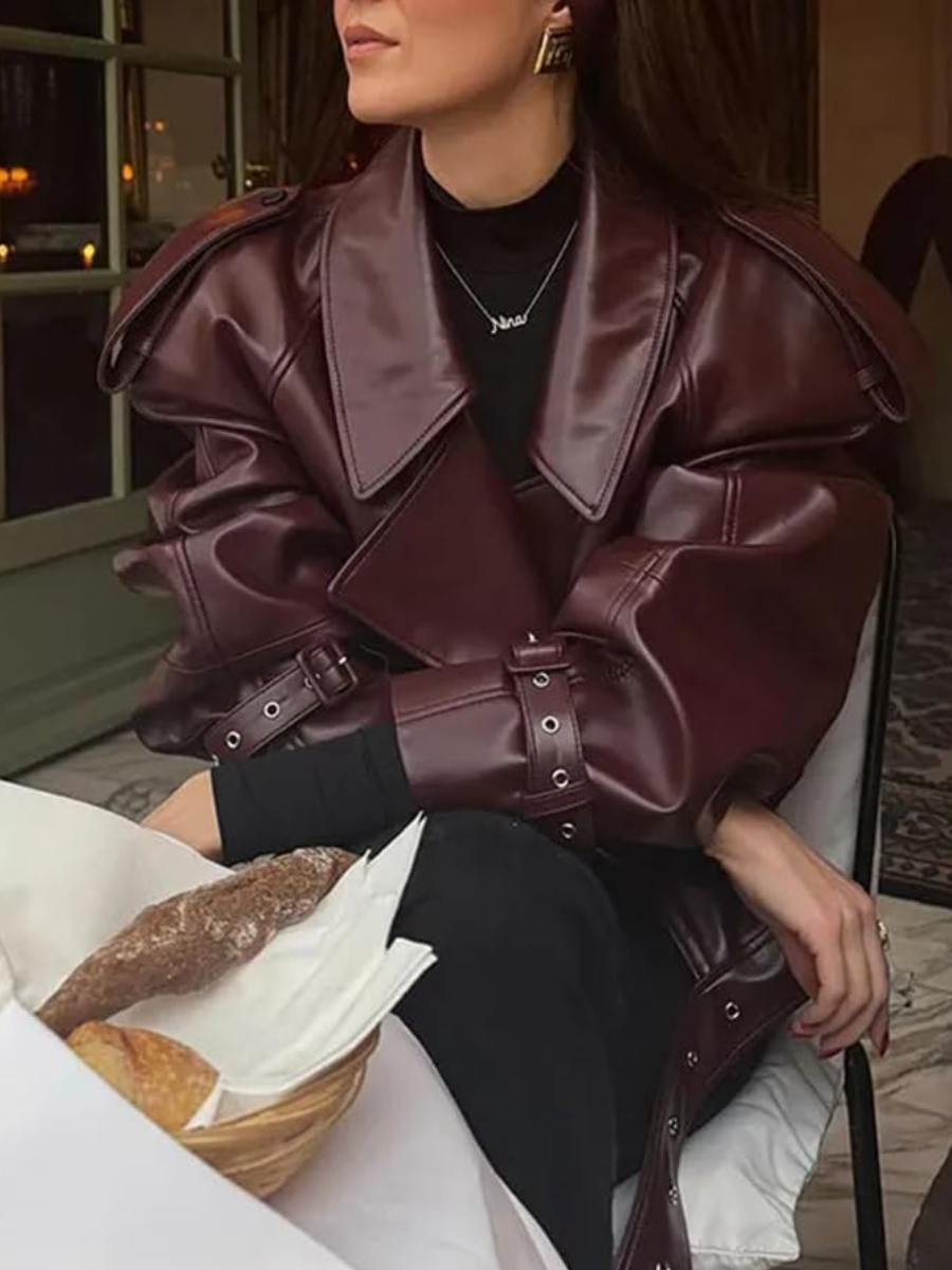 Long Sleeve Retro Collar Leather Jacket