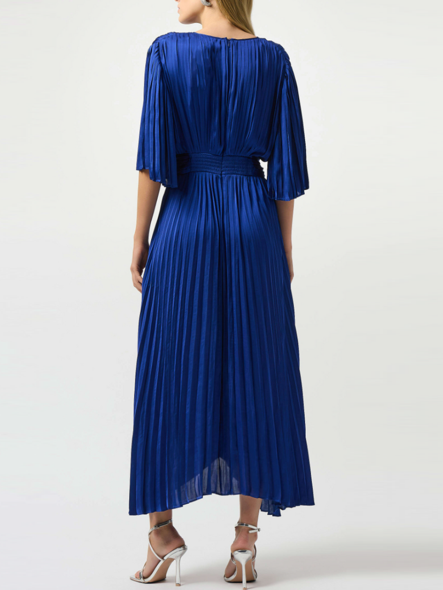 Pleated Satin Midi Dress