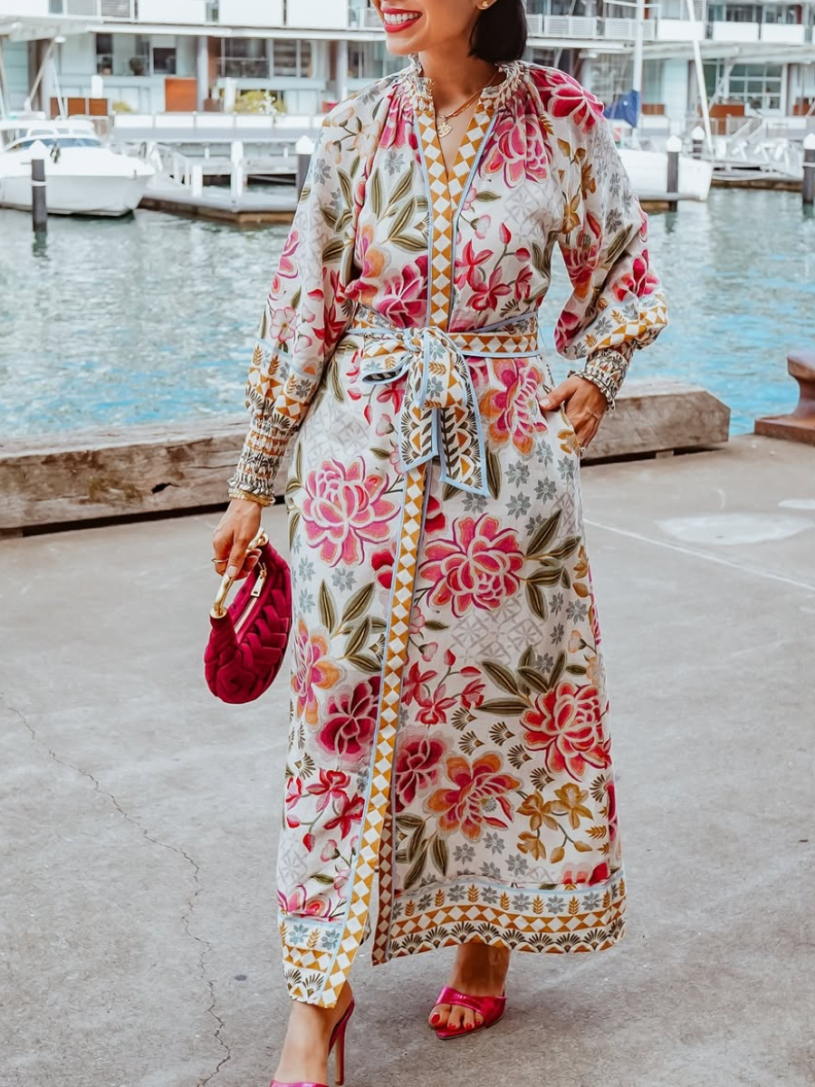 Floral Long Sleeve Shirt Dress