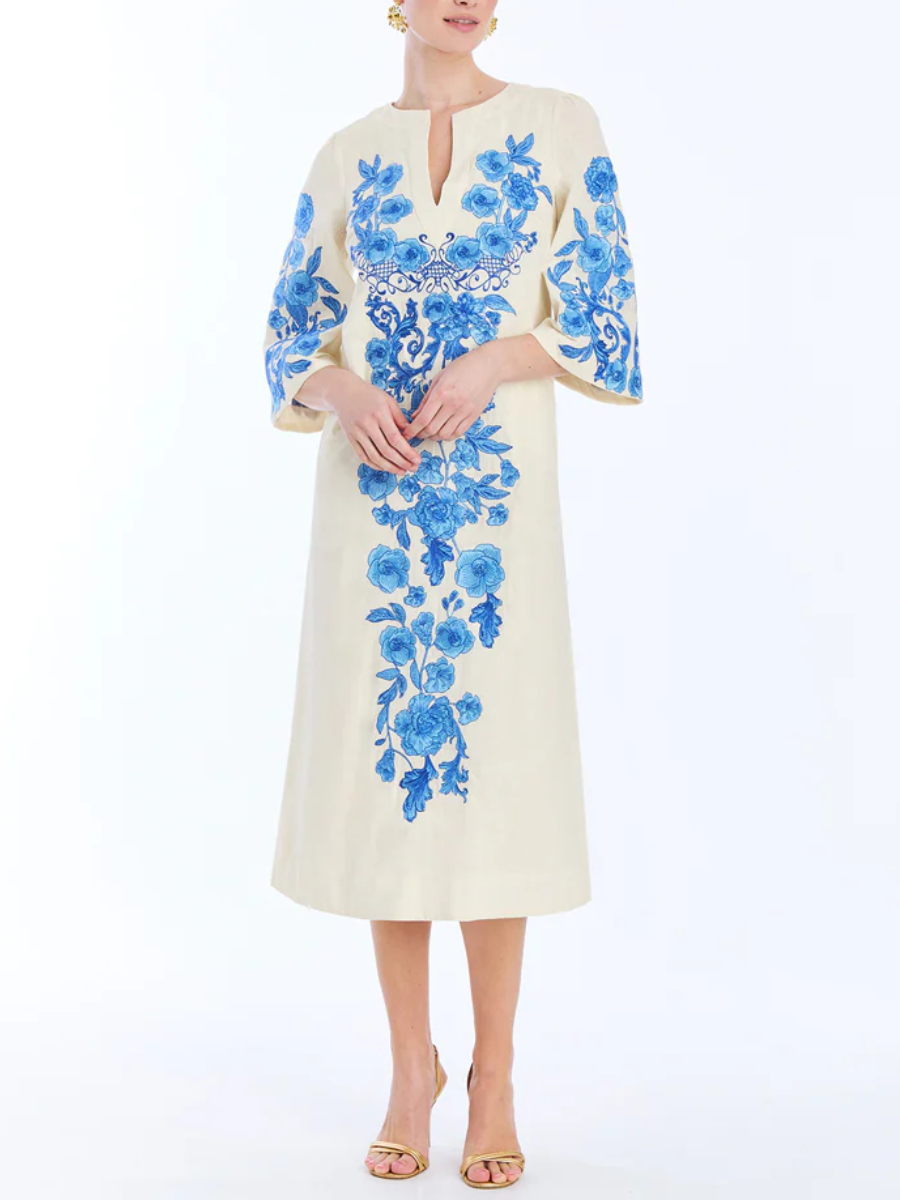 Floral Embroidered Linen Dress