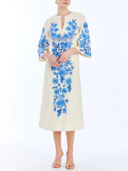 Floral Embroidered Linen Dress