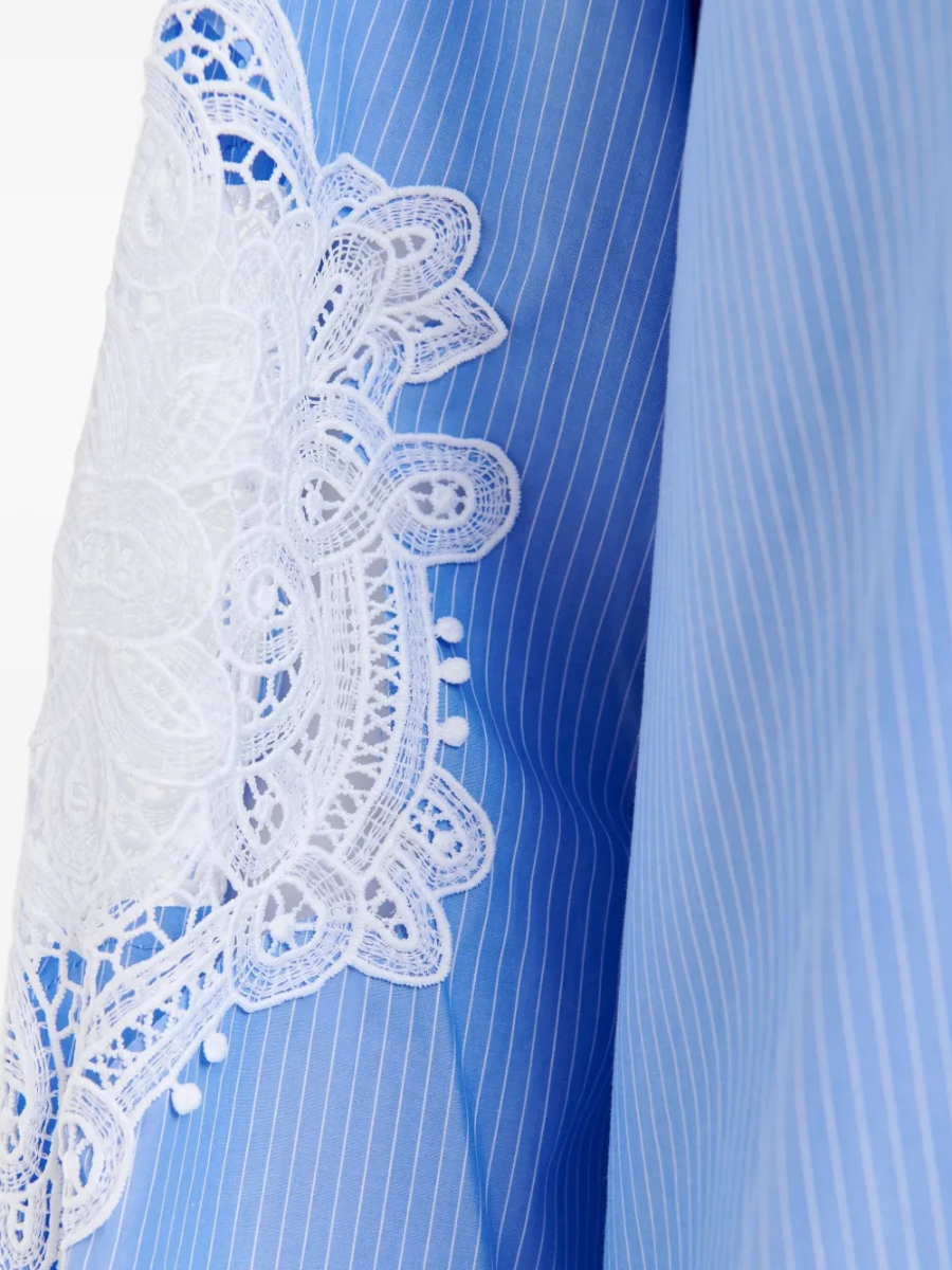 Blue Stripe Embroidered Shirt Dress