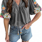 Adorable Embroidered Lantern Sleeve Top