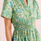 Split Neck Smocked Waist Printed Dress