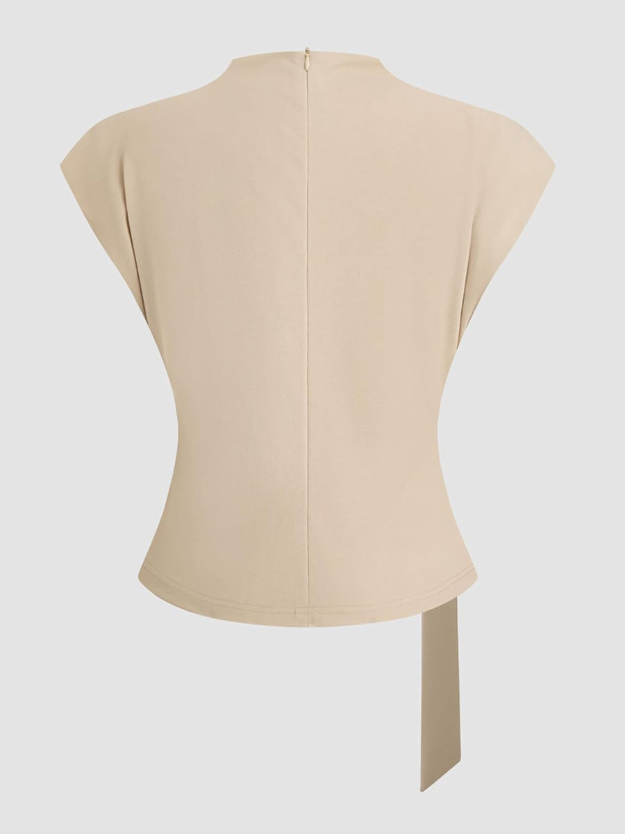 Buckle Tie Stand Collar Blouse