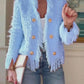 Elegant Fringed Metal Button Cardigan Jacket