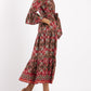 Printed Flared Sleeve Belted Dress
