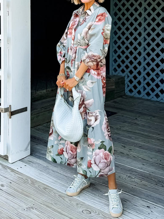 Printed Long Sleeve Shirt Dress