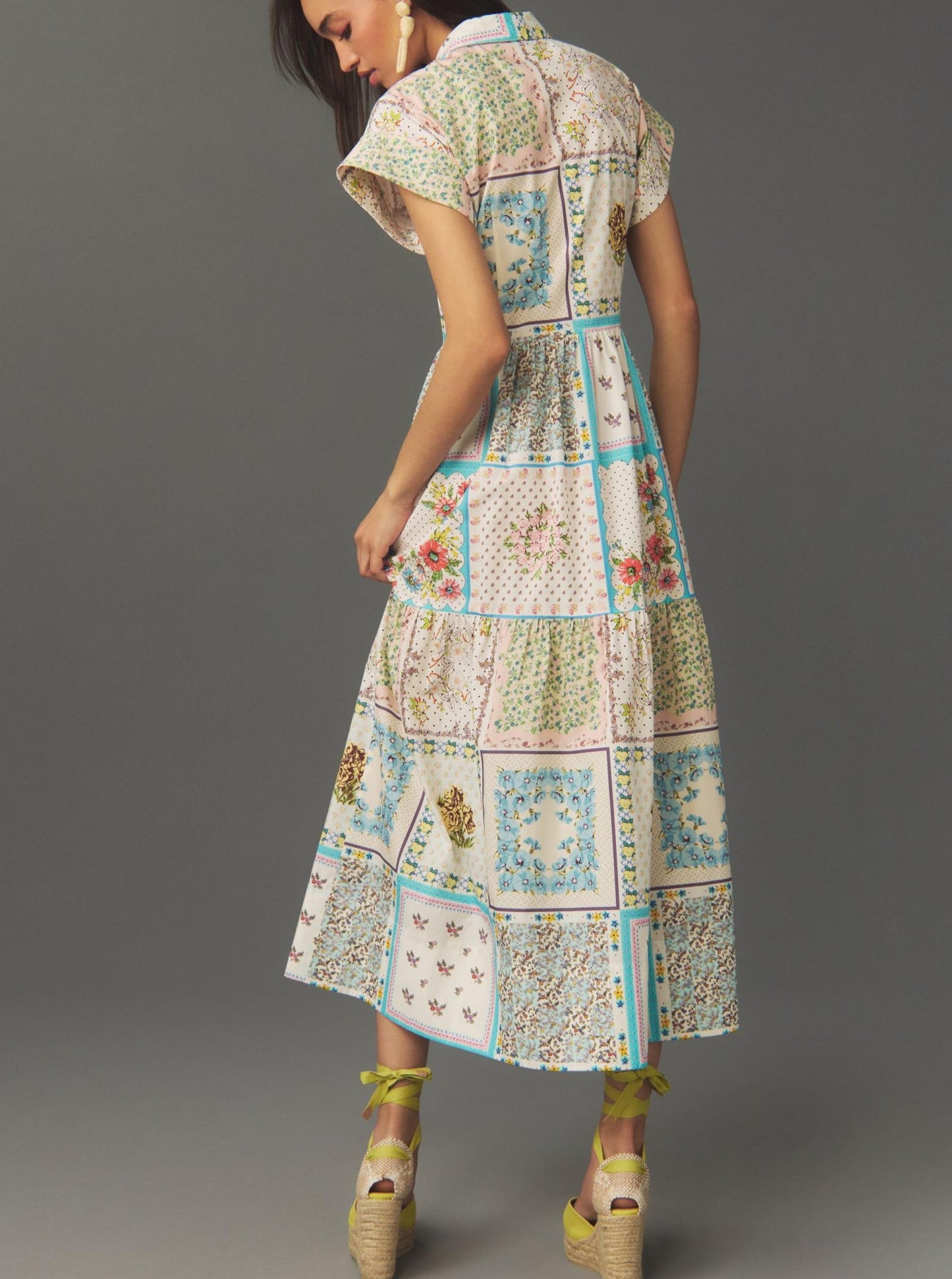 Printed Patchwork Short Sleeve Shirtdress