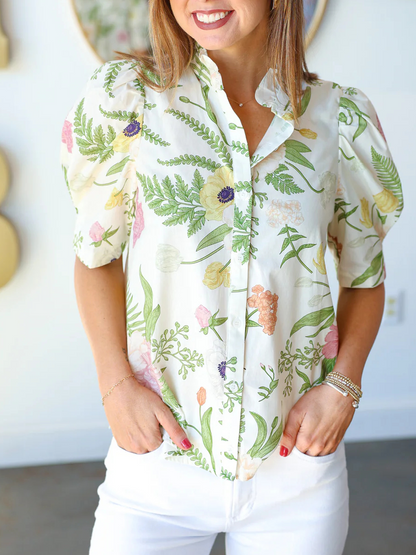 Ruffle Collar Floral Top