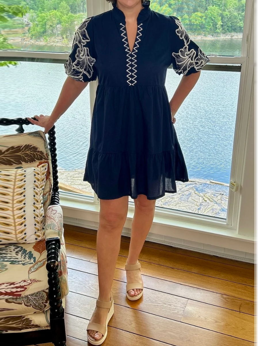 Chic Embroidered Sleeve Dress