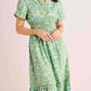 Split Neck Smocked Waist Printed Dress