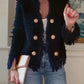 Elegant Fringed Metal Button Cardigan Jacket