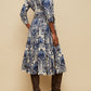 Placed Print Long Sleeve Belted Dress