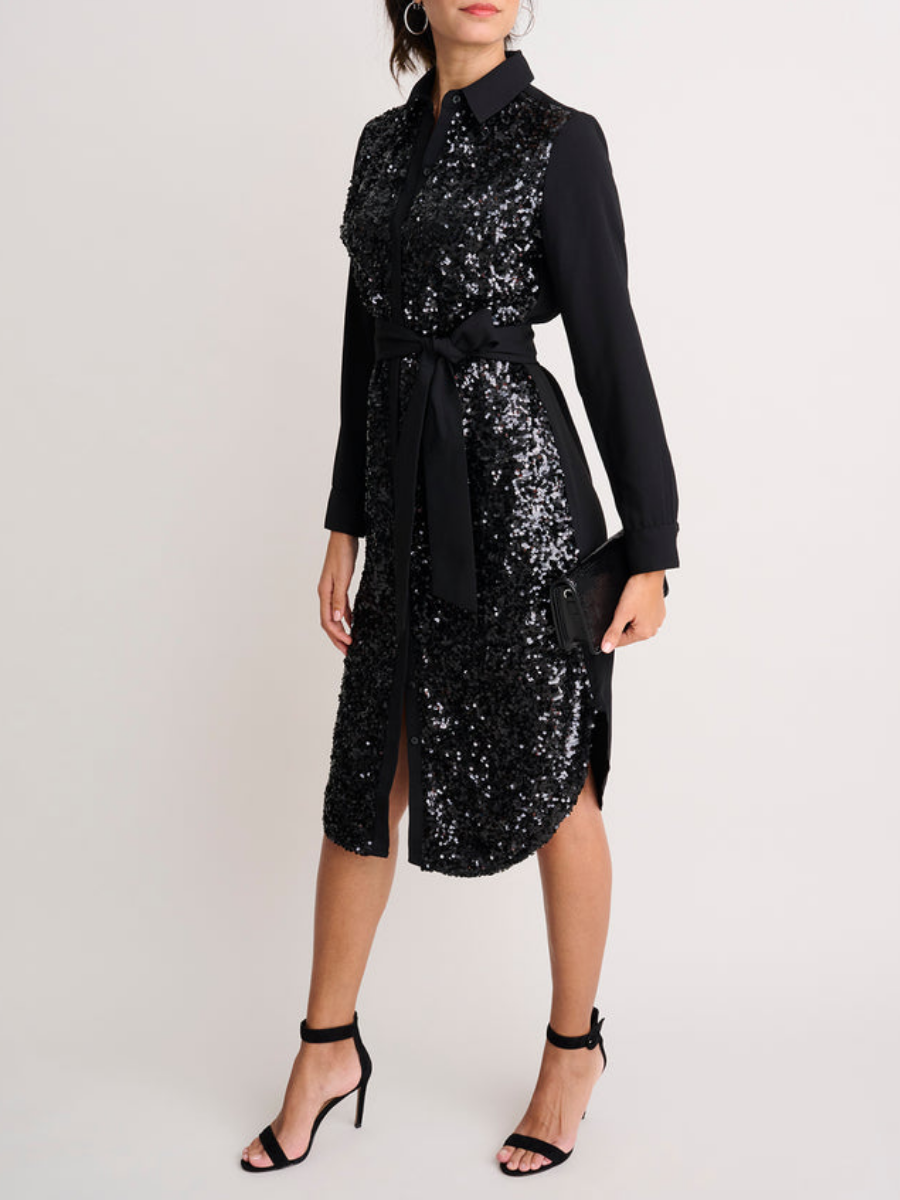 (⏰Hot Sale Promotion $10 OFF) Black Sequin Long Sleeve Dress