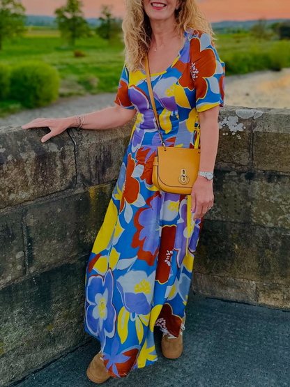 Colorful Printed Tie Waist Dress