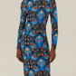 Blue Arabesque Floral Jersey Midi Dress