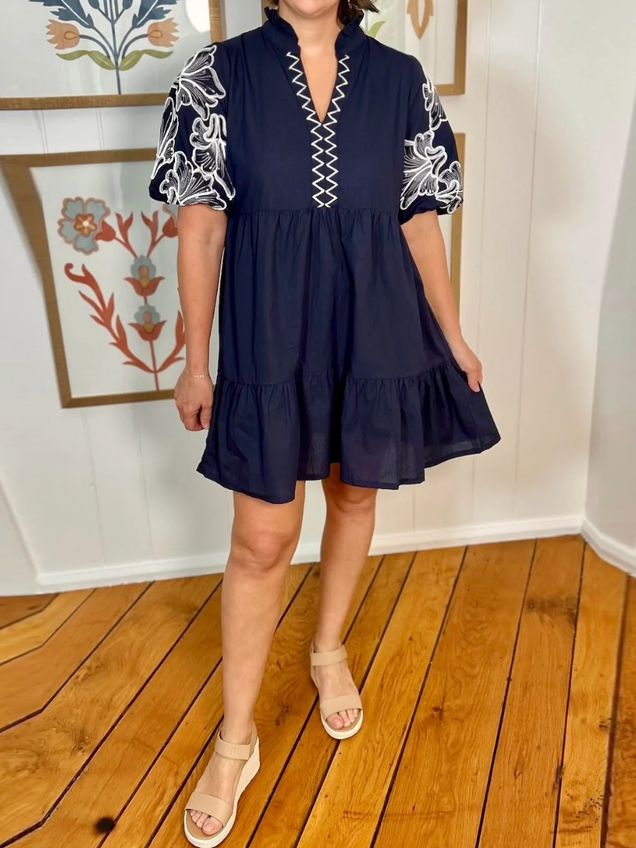 Chic Embroidered Sleeve Dress