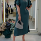 Rhinestone Side Slit Ruffle Sleeve Dress