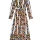 Placed Print Long Sleeve Belted Dress