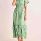 Split Neck Smocked Waist Printed Dress