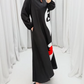 Long Sleeve V Neck Printed Pocket Dress