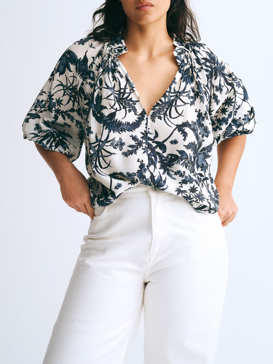 Balloon Sleeve Cotton Blouse