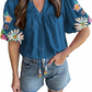 Adorable Embroidered Lantern Sleeve Top