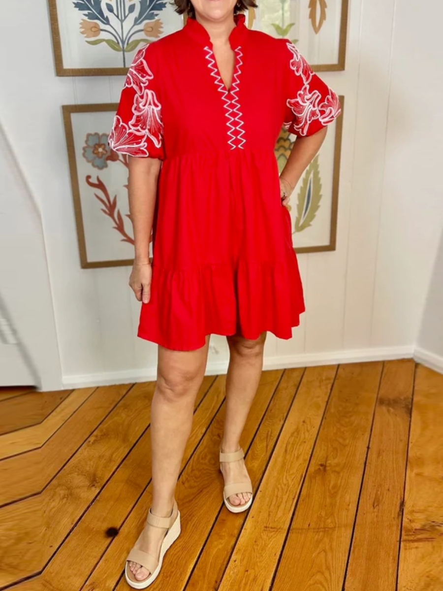 Chic Embroidered Sleeve Dress