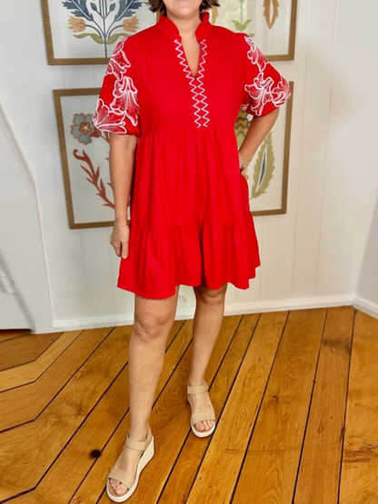 Chic Embroidered Sleeve Dress